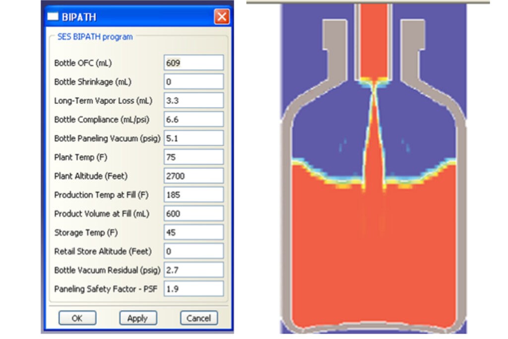 Figure 5b) Filling conditions predicted by a proprietary software tool, BIPATH, developed by Stress Engineering Services